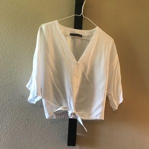white button down short sleeve top